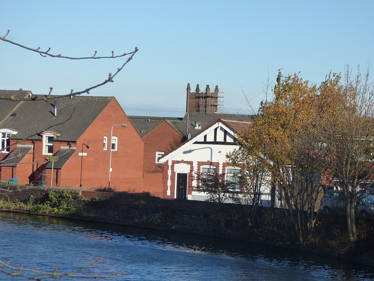 Canal-side buildings at Tipton Green Junction, West Midlands, photographed in November 2017